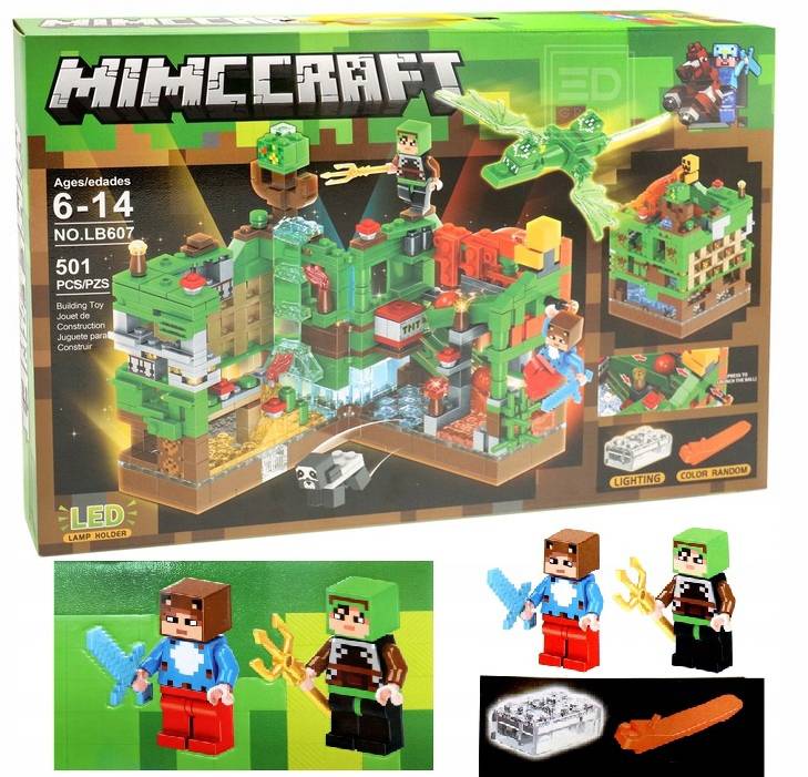 KLOCKI Minecraft aż 501 elementów SMOK BAZA 2xLED